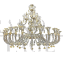 Sumptuous large chandelier in transparent, white and gold Murano glass