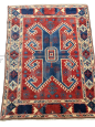 Antique 19th-century Turkish red wool rug with geometric patterns, 170 x 130 cm