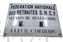 Metal plaque Fédération Nationale des Retraités S.N.C.F, France 1930