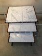 Set of 3 Scandinavian nesting tables in teak and white marble      