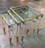 Set of 3 glass and brass nesting tables
