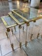 Set of 3 glass and brass nesting tables