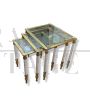 Set of 3 glass and brass nesting tables