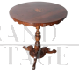 Antique round side table from the Charles X era in inlaid walnut, Italy 1840