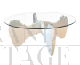 White design coffee table with round transparent glass top