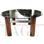 Vintage American round coffee table with smoked glass top