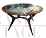 Mid-century round wooden table with glass top