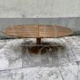 Round extendable table in solid walnut and brass, 1950s