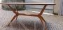 Ico Parisi style table in light wood with marbled glass top