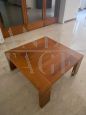 Vintage square living room coffee table in Italian walnut wood