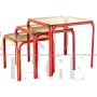 Trio of nest tables in red iron and smoked glass, 1980s