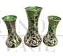 Triptych of Art Nouveau vases in green glass and silver, 1930s