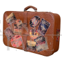 Vintage Leather Suitcase with Travel Stickers
