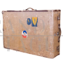 Vintage riveted beige fabric suitcase with stickers