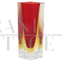 Vintage square vase in red and yellow submerged Murano glass