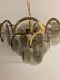 60s Vistosi Murano chandelier in smoked glass and brass