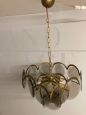 60s Vistosi Murano chandelier in smoked glass and brass