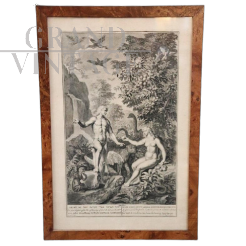 Adamo ed Eva - incisione antica di Gerard Hoet, XVII secolo                            