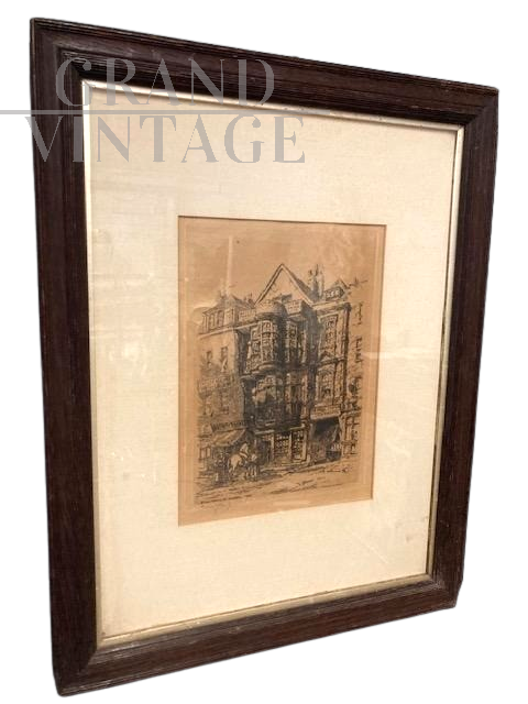Antica incisione inglese del 1882 firmata George Ernest raffigurante stazione postale                            