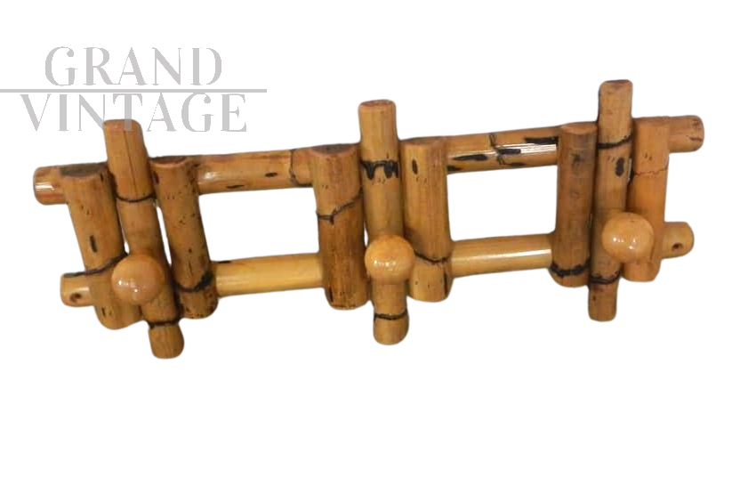 Appendino vintage in bamboo anni '60 con tre ganci                            