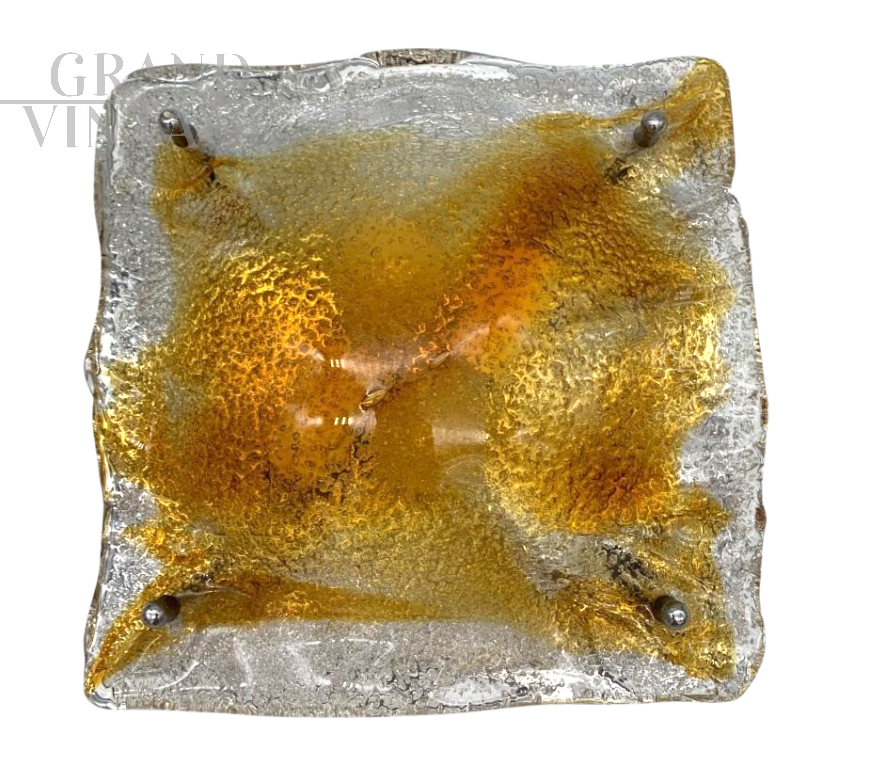 Applique plafoniera Mazzega in vetro di Murano color ambra, 1970                            