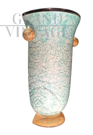Applique singola a vaso di Stefano Toso in vetro di Murano azzurro                            