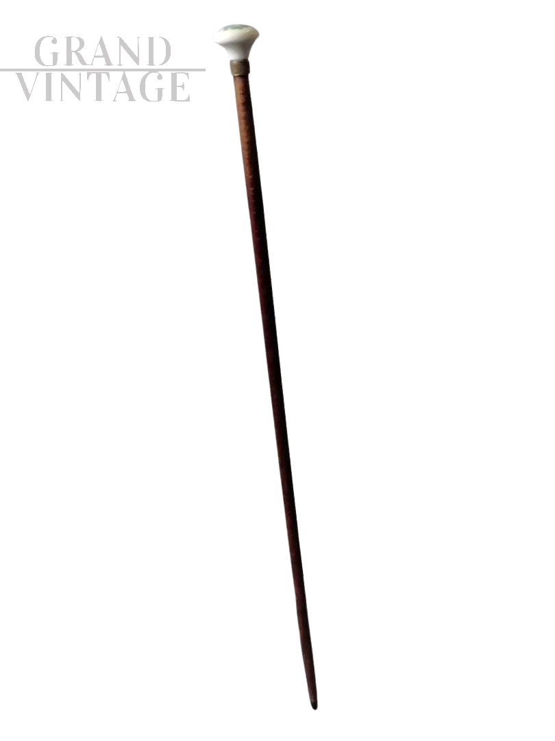 Bastone da passeggio con pomello in ceramica dipinta                            