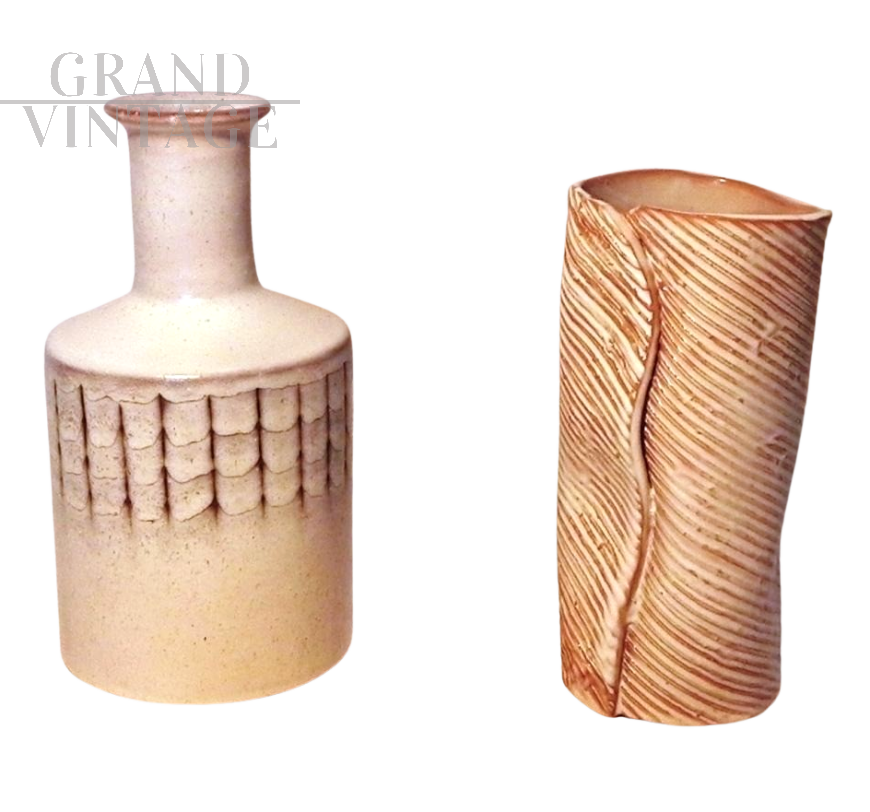 Bottiglia e vaso in ceramica smaltata di Menozzi, anni '70                            