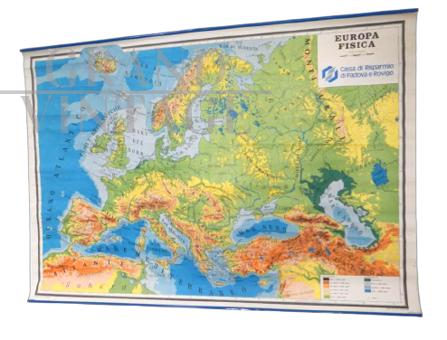Cartina vintage dell'Europa fisica, Vallardi Industrie Grafiche, 1990