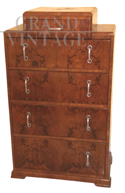 Cassettiera art déco in radica manifattura italiana