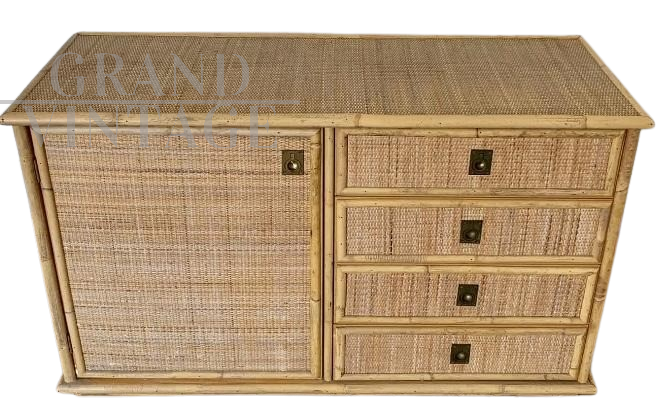Cassettiera credenza Dal Vera in bamboo e midollino                            