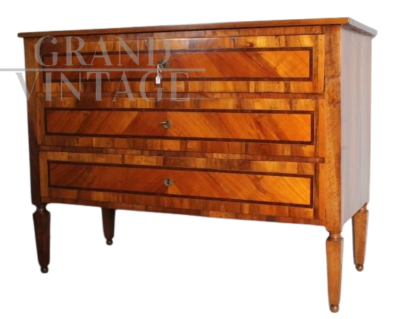 Cassettone comò antico Luigi XVI intarsiato, Piacenza 1770                            