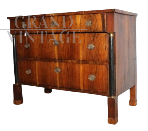 Comò cassettone antico Impero in noce, Bologna primi '800                           