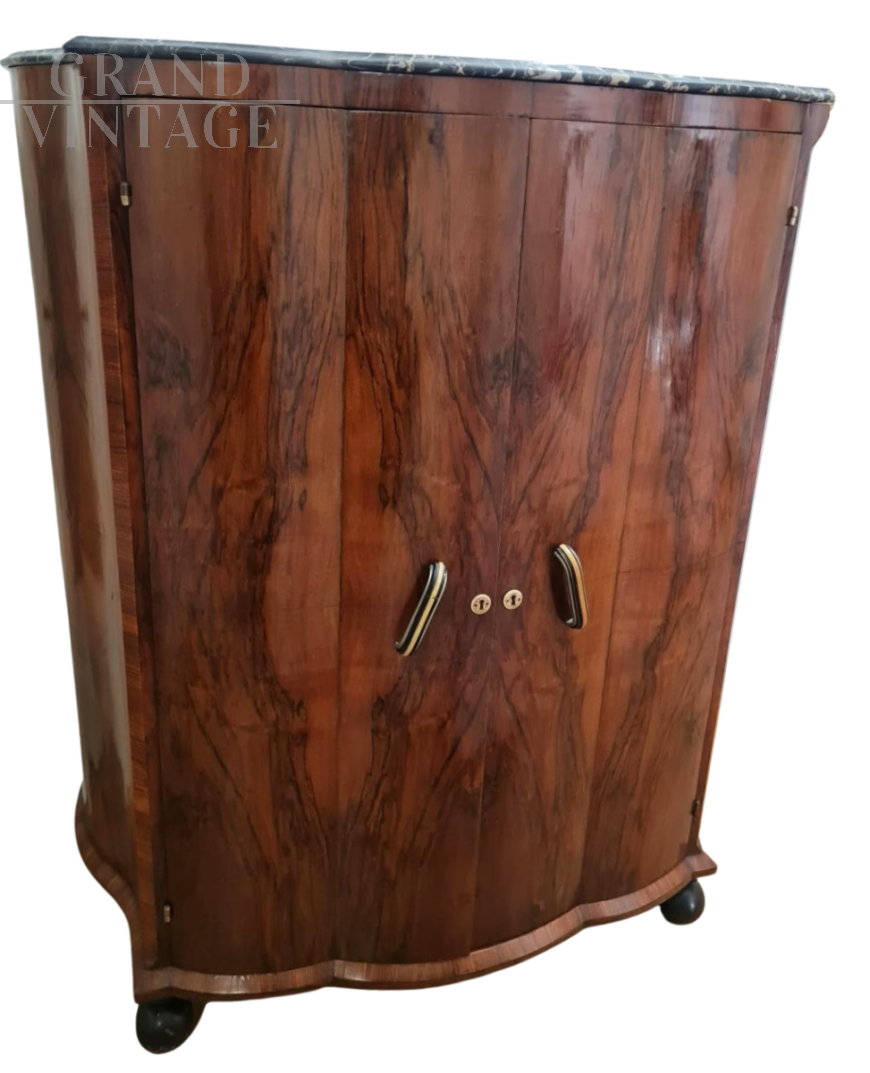 Comò secretaire art déco in radica di noce con cassetti interni                            