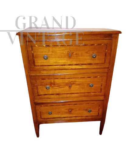 Comodino fine '700 filettato con 3 cassetti