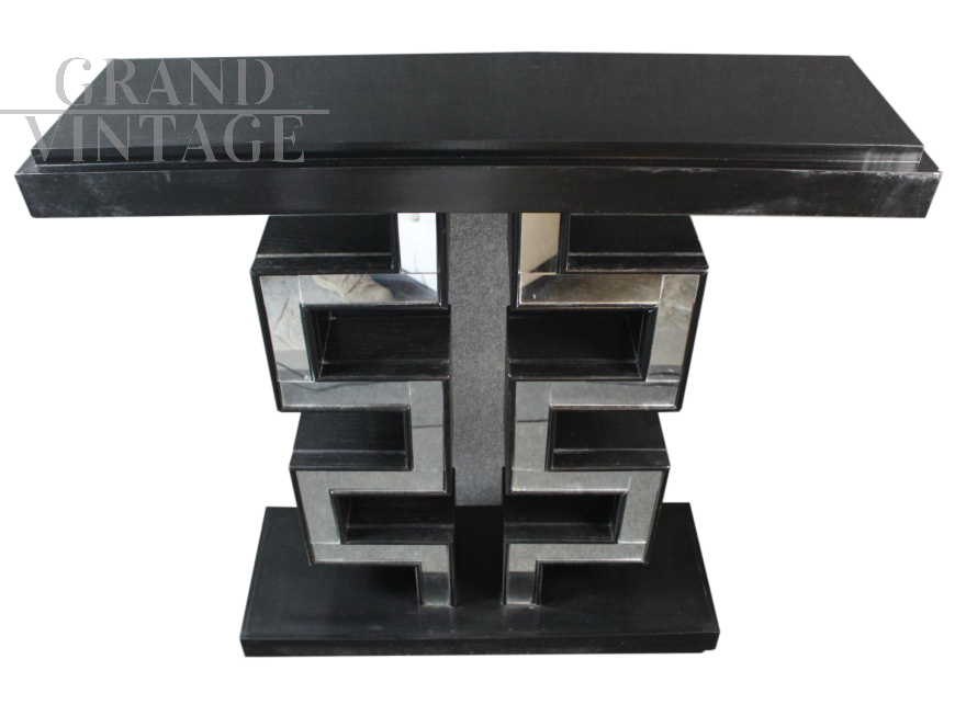 Console anni '60 in legno nero e specchi