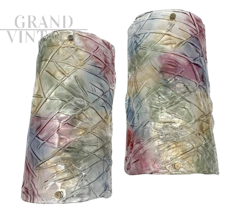 Coppia di applique Mazzega in vetro di Murano con colori delicati                            