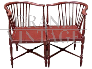 Coppia di poltrone ad angolo in legno componibili a formare un divanetto               