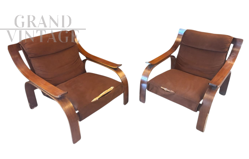 Coppia di poltrone Woodline by Marco Zanuso                            