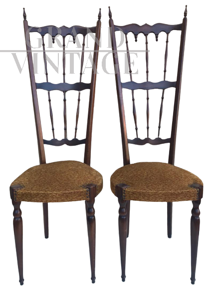 Coppia di sedie Chiavarine con schienale alto, anni '50                      