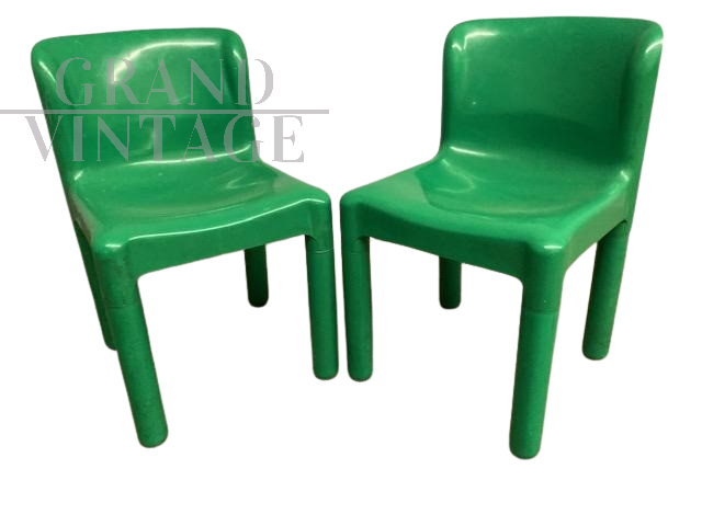 Coppia di sedie design di Carlo Bartoli per Kartell verdi, space age anni '70                           