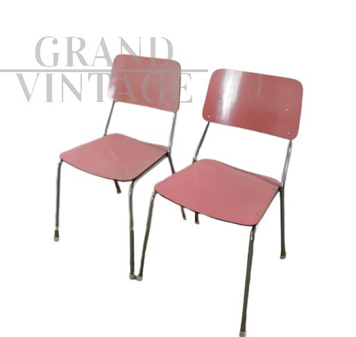 Coppia di sedie in formica rosa, anni '70                            