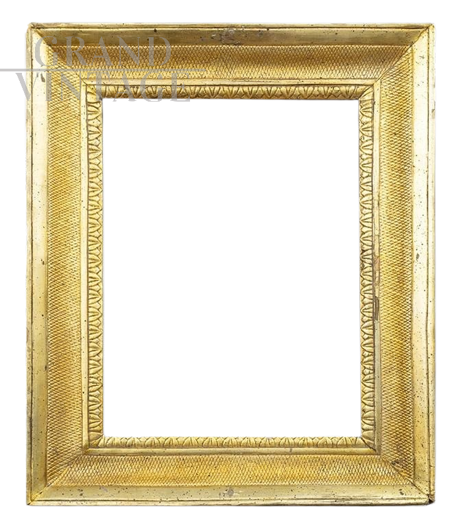 Cornice antica Impero Napoletana in legno intagliato e dorato                            