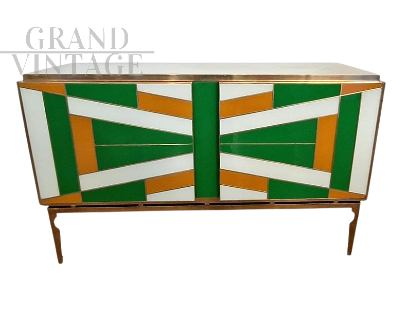 Credenza a 2 ante in vetro multicolore                            