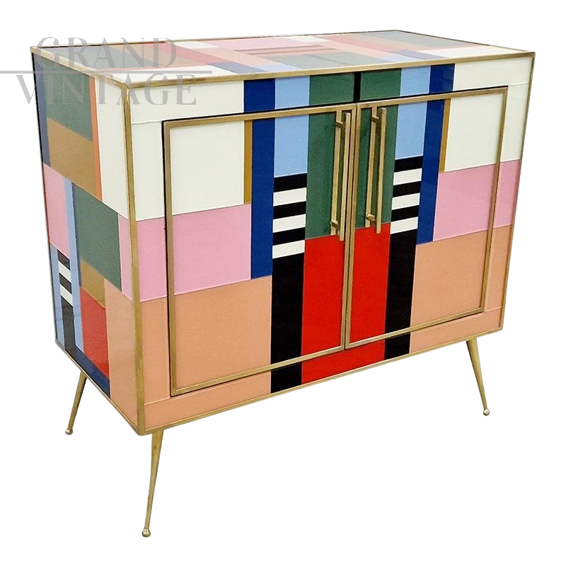 Credenza design a due ante in vetro colorato                            
