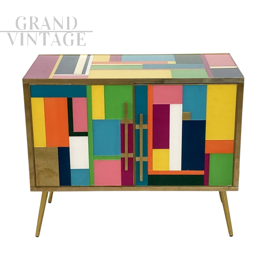 Credenza a due ante in vetro di Murano multicolore                            