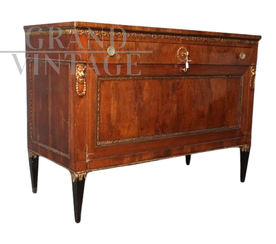 Credenza servante antica Umbra di epoca Impero in noce, 1830                            