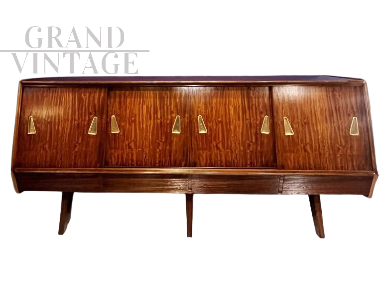 Credenza sideboard italiana con piano in vetro bordeaux, anni '60