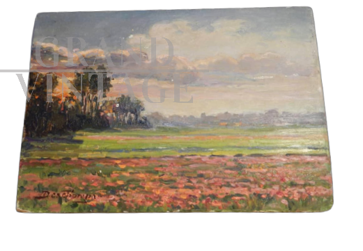 Deschamps - dipinto tramonto sul prato                            