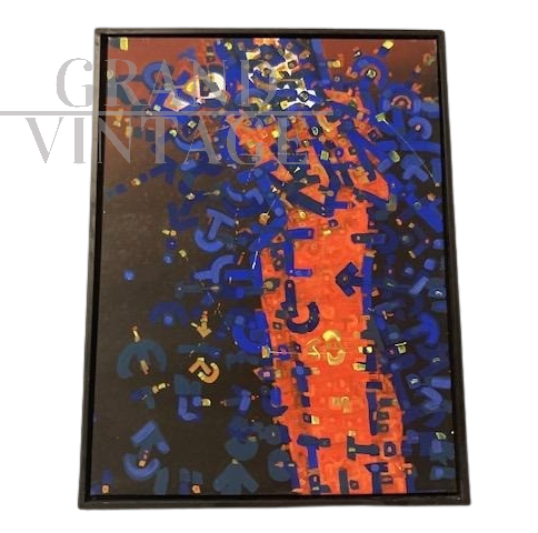 Dipinto contemporaneo astratto in smalti policromi su tela                            